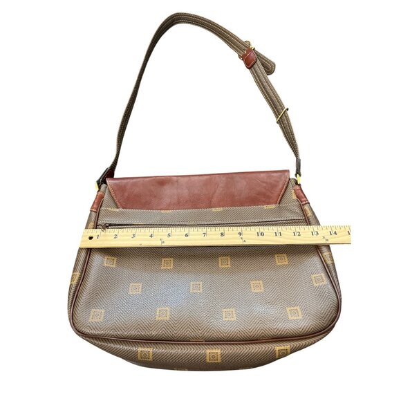 Texier Brown Leather & Green Coated Canvas Shoulder Bag Made in France - Picture 9 of 9